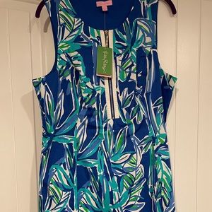 Lilly Pulitzer Blue, Green & White Tropical Leaf Sleeveless Dress